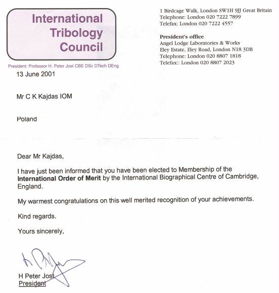 ITC 2001 International Order of Merit